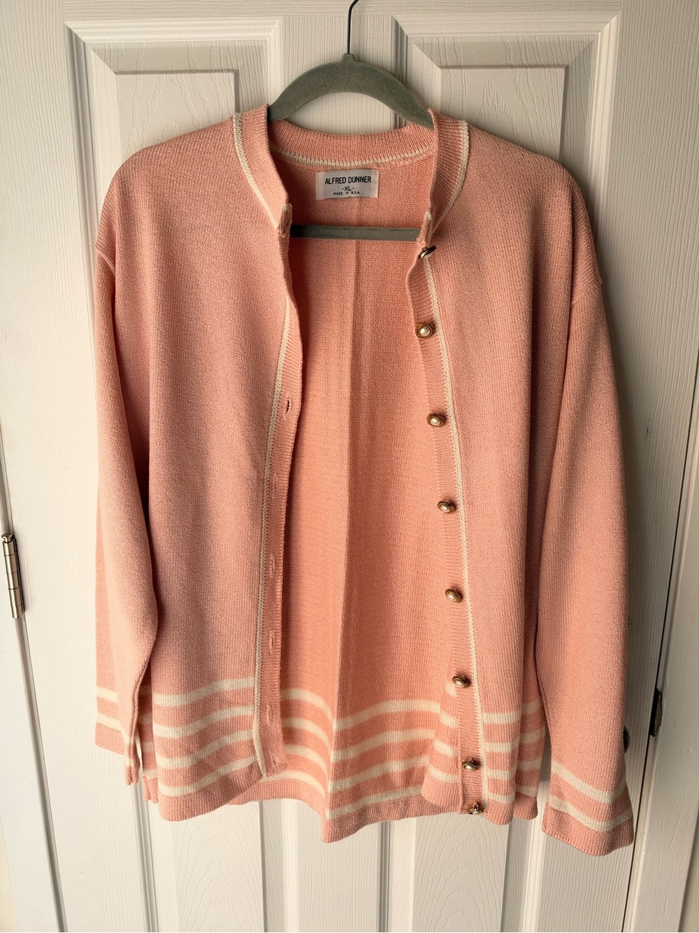 Preppy Alfred Dunner Striped Cardigan in Pink & White Size XL